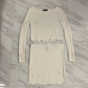 Knit Distressed Sweater Skirt Set